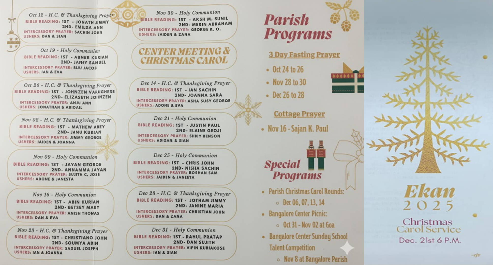 Full Parish Bulletin for October, November, and December 2025 activity schedule