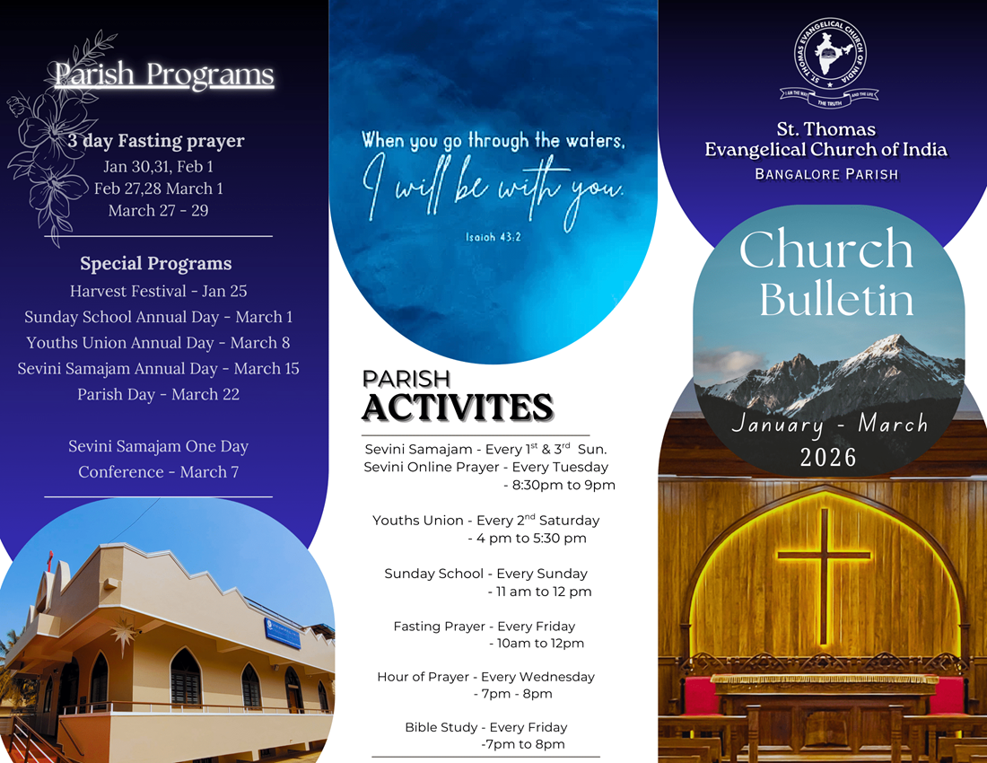 Full Parish Bulletin for Jan to Mar 2026 activity schedule